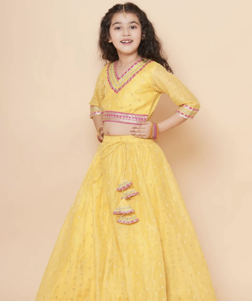 Yellow Jacquard booti Lehenga Choli with Dupatta - Image 5